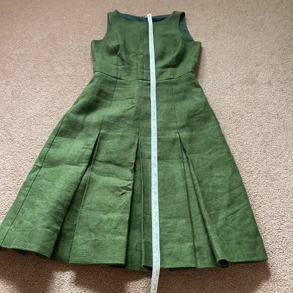 J.Crew Sleeveless Pleated Linen Dress Olive Green Size 00 Lined Knee Length Midi - Picture 11 of 14